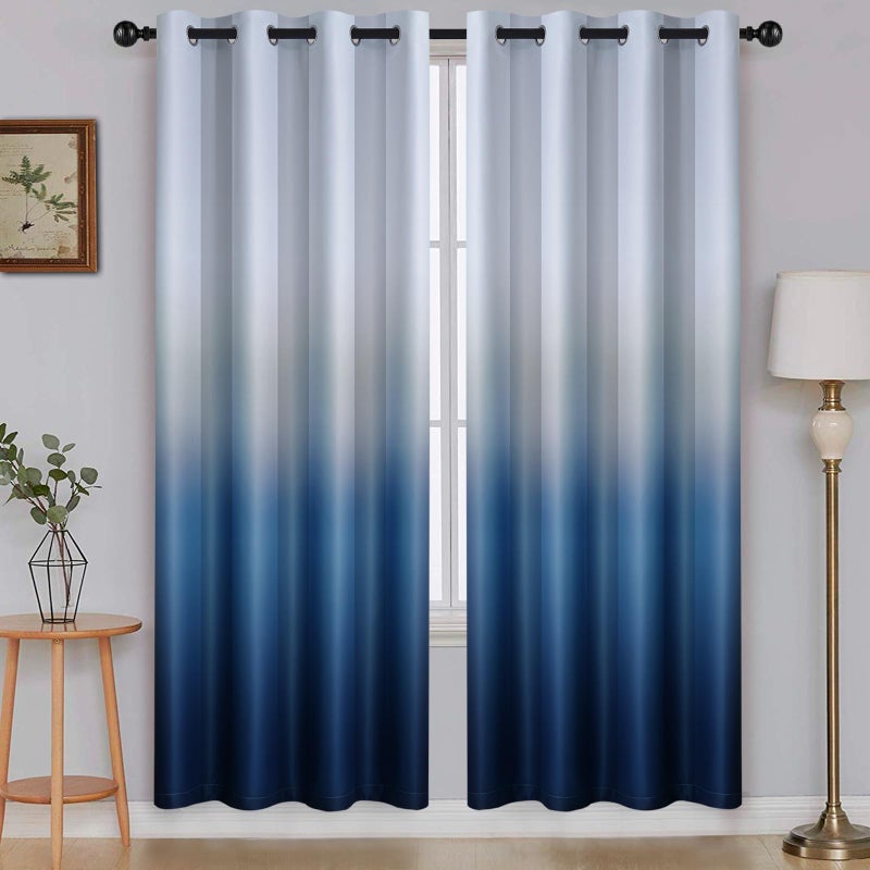 SimpleHome Ombre Room Darkening Curtains for Boys Bedroom, Gradient Grey White to Blue Light Blocking Thermal Insulated Grommet Window Curtains/Drapes for Living Room,2 Panels, 52x72 inches Length - Image 1